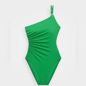Lauren Ralph Lauren Double-Strap One-Shoulder Swimsuit - Green Size 6, $140